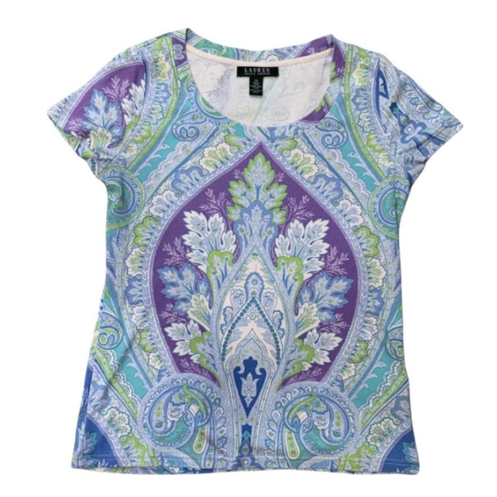Ralph Lauren Purple and Blue Paisley Short Sleeve Top